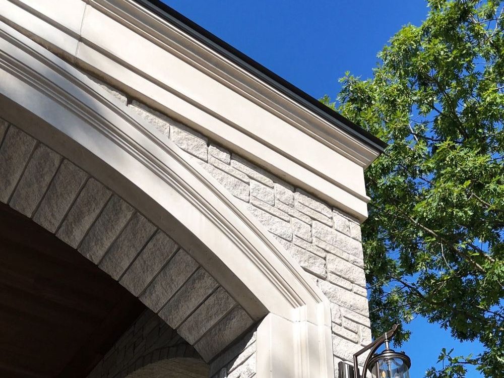Stone canopy with precast arches at the Burlington Plantation renovation